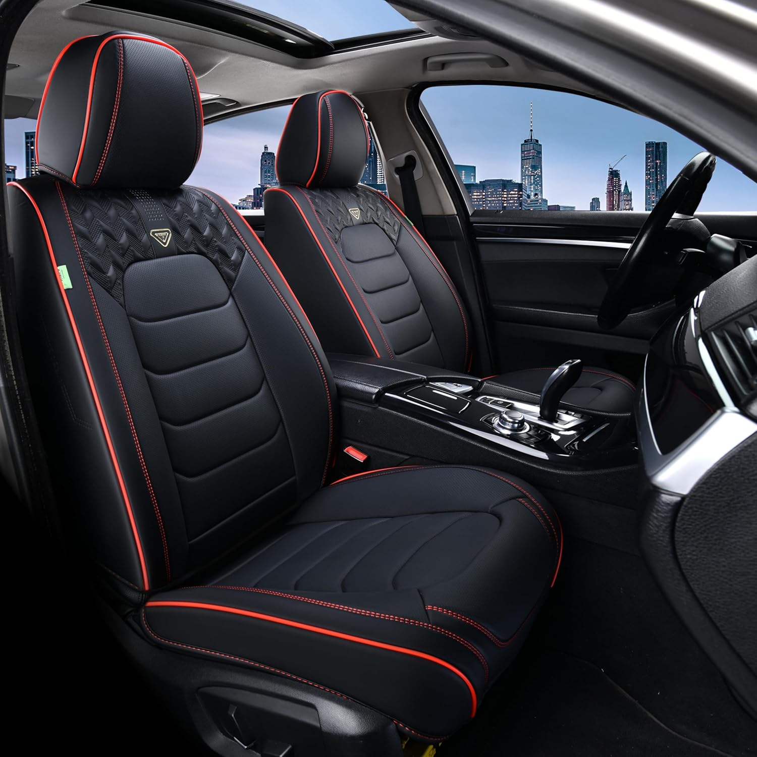 FLORICH Car Seat Covers, Leather Seat Covers, Front Seat Covers 2PCS,Waterproof Car Seat Protector, Auto Driver Seat Covers Accessories Fit for Most SUV Trucks(Black&Red line, Front Pair) Black&Red line Frontpair