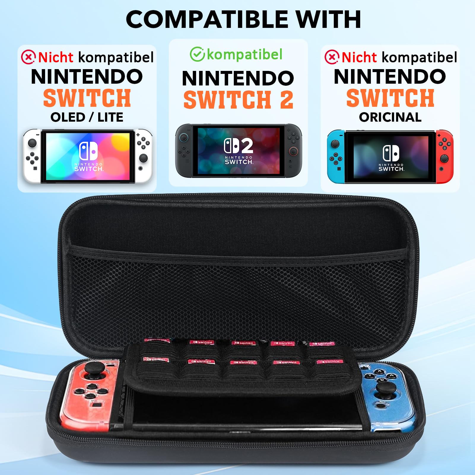 Custodia per Nintendo Switch 2 2025 Console - Portatile Borsa da Viaggio Trasport con 10 Cartucce di Gioco & Pellicola Protettiva - Trasparente Cover Rigida per Nintendo Switch 2 Console & Accessori