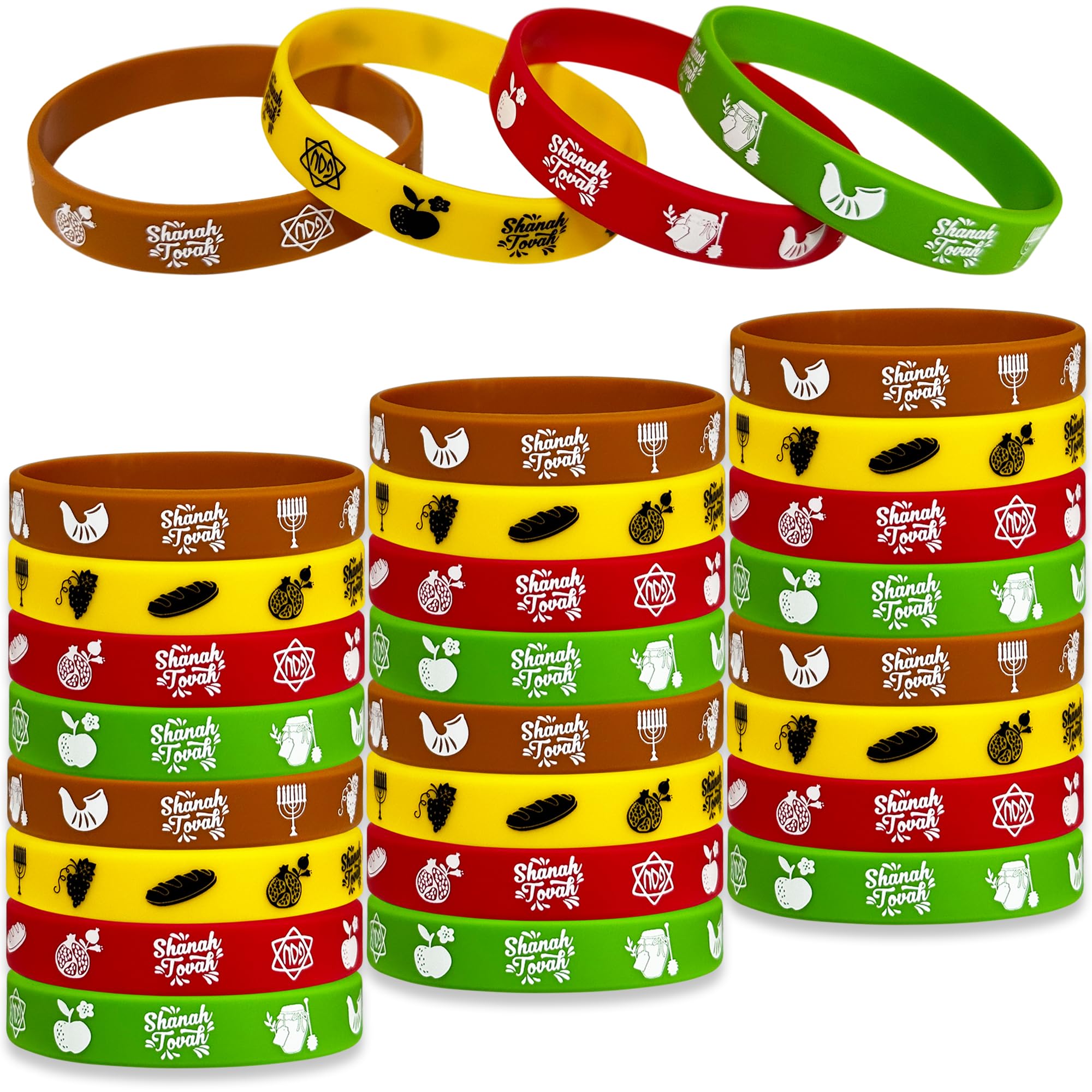 36 Packs Rosh Hashanah Rubber Wristbands | Shana Tova Party Supplies Silicone Wristbands Jewish New Year Holiday Party Gifts - Rosh Hashanah Party Favors Goodie Bag Fillers Stuffers