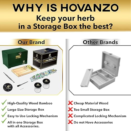 Miniatura 2 de HOVANZO Caja de almacenamiento de bambú grande de alta calidad con cerradura de combinación, juego de caja decorativa, contenedor de madera grande,