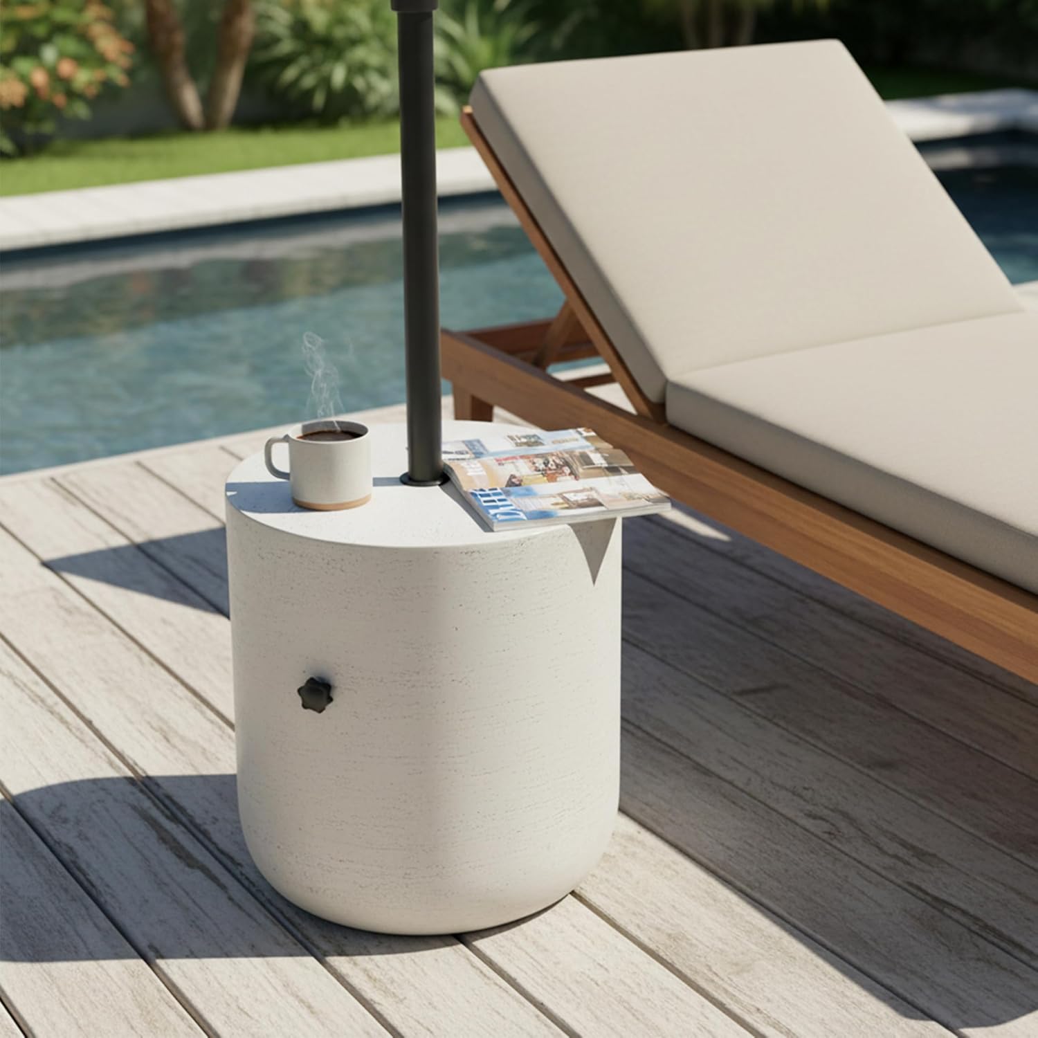 Christopher Knight Home Ogla 17.5'' MGO Outdoor Patio Side Table Umbrella Base, Heavy Duty Patio Umbrella Stand Outdoor Base with Hand-Turn Tightening Knob, Small Patio Coffee Table, Lime White