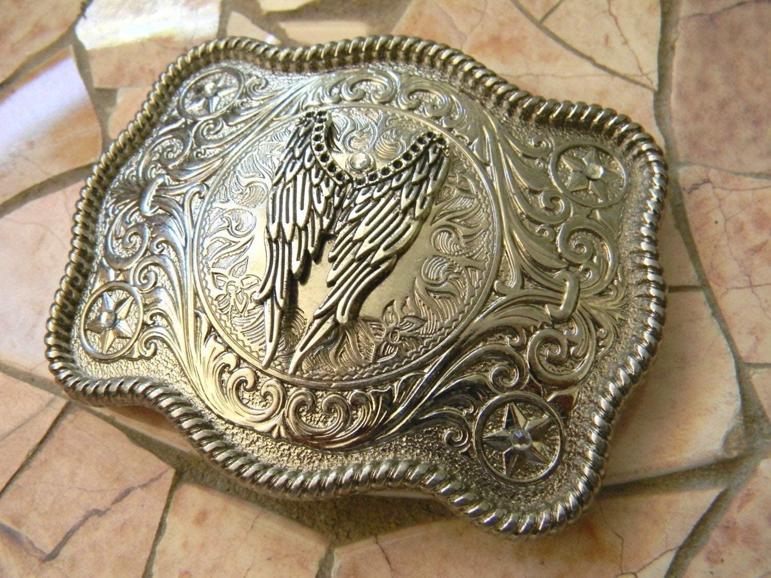 Silver Angel Wings, Metal Biker Belt Buckle