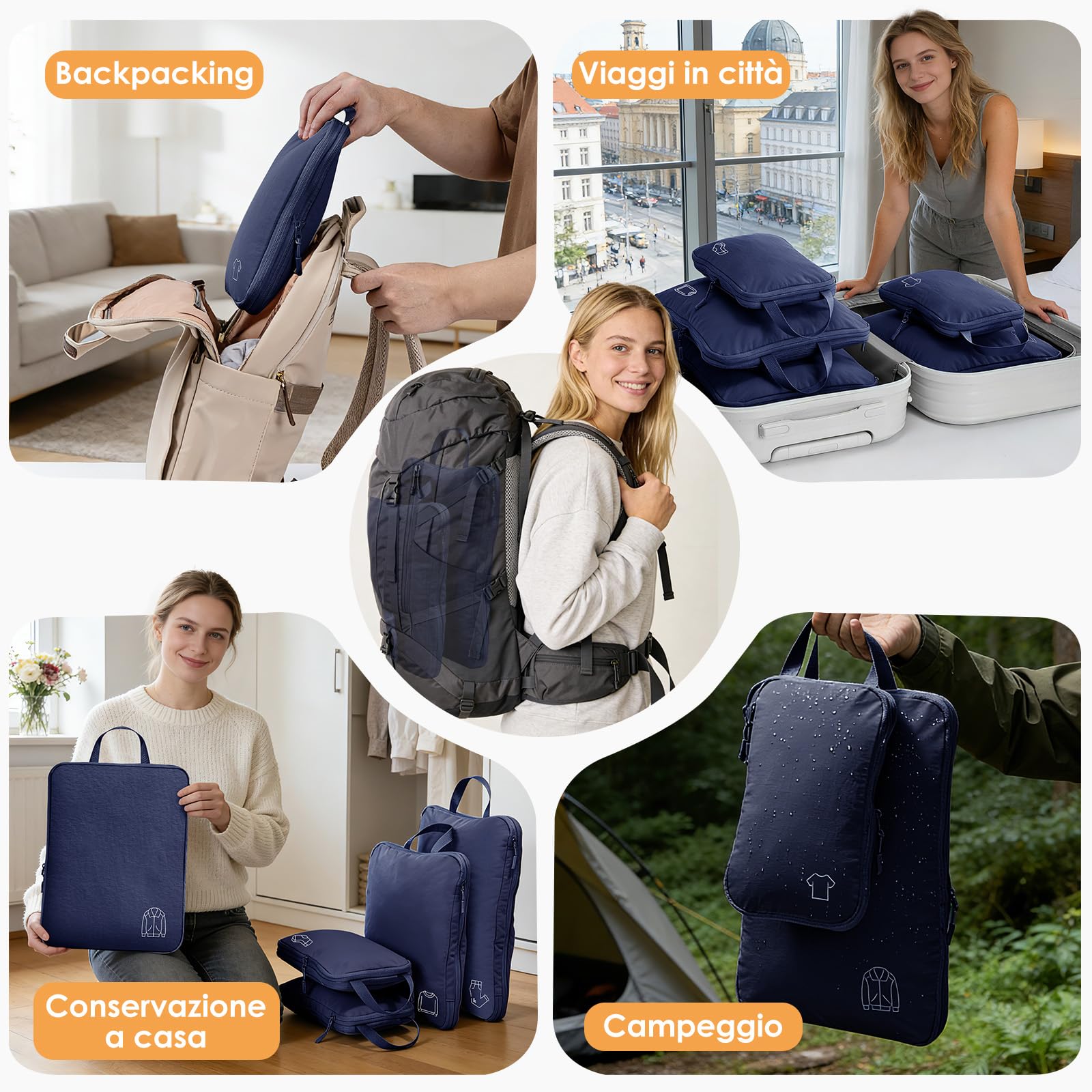 Organizer Valigia,Cubi Compressione Packing Cubes Compression,Organizzatori Valigia Viaggio Compressione, Nylon Organizer Valigie Set,Accessori Viaggio Utili Blu Navy