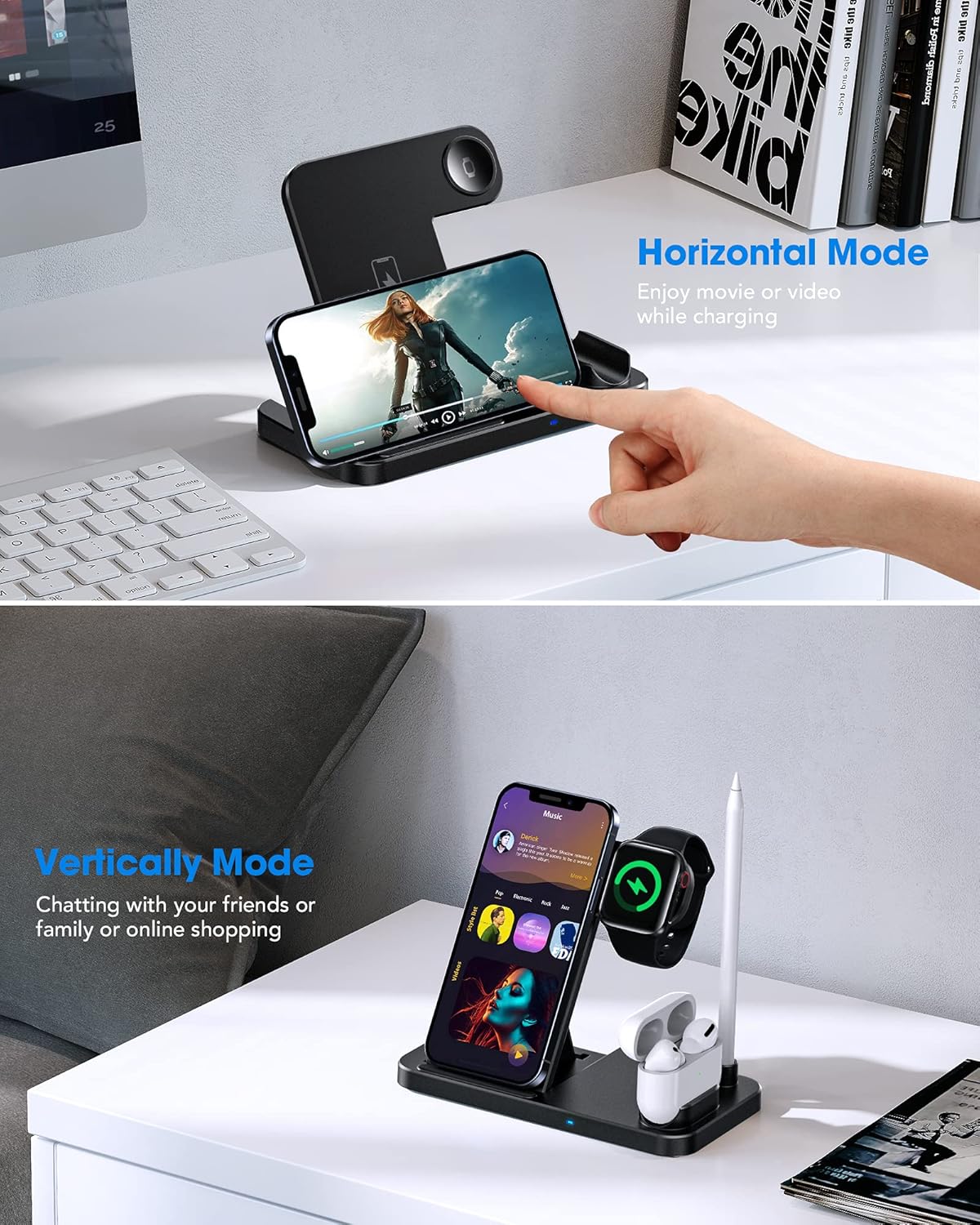4 in 1 Wireless Charging Station, 2021 Upgraded Wireless Charger Stand Compatible with Apple Watch SE 6 5 4 3 2, AirPods Pro and Pencil, Fast Charging Dock for iPhone 13,12,11,11 Pro max,Xr,Xs,X : Cell Phones & Accessories