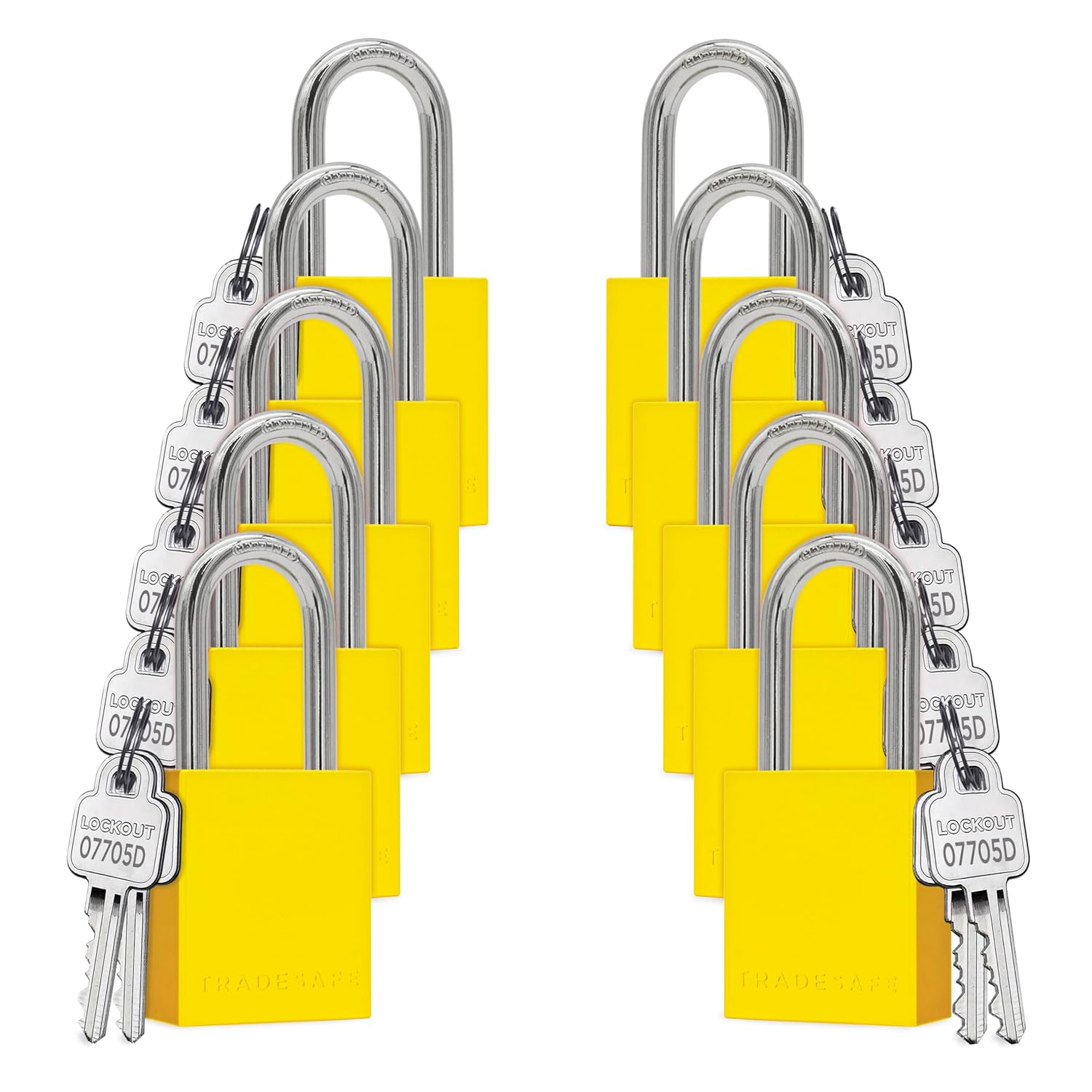 TRADESAFE Lockout Tagout Locks Set - 10 Yellow Aluminum Loto Locks, Lock Out Tag Out Padlocks Keyed Alike, 2 Keys Per Lockout Padlock, OSHA Compliant