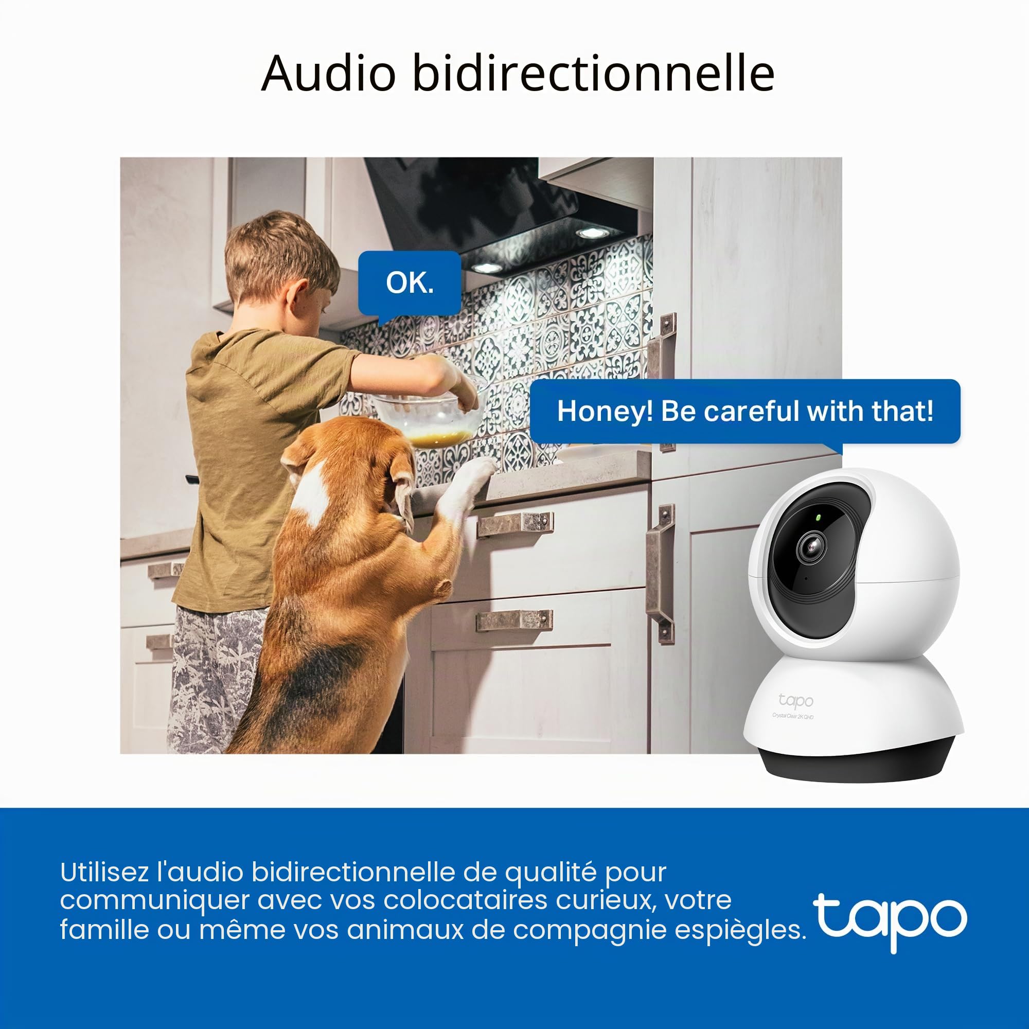 Tapo TP-Link 2K QHD Caméra de sécurité Pan/Tilt pour Animal de Compagnie, Moniteur bébé, détection de Mouvement, Suivi de Mouvement, Audio bidirectionnel, Vision Nocturne, Stockage de Carte SD et