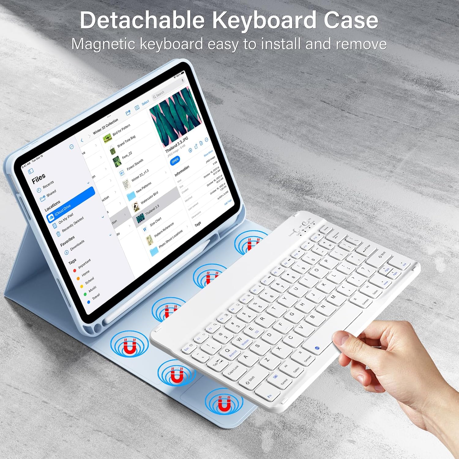 Keyboard Case for iPad (A16) 11th/10th Generation (11/10.9 Inch, 2025/2022) with Pencil Holder, Magnetic Detachable Wireless Bluetooth Keyboard, Folio Keyboard Cover - Thin & Light, Blue