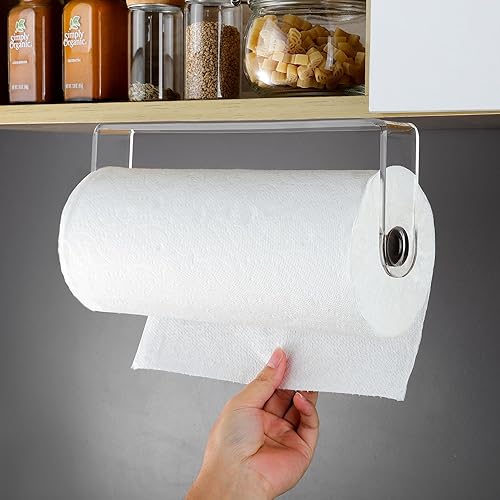 Miniatura 2 de YIGII Toallero de papel acrílico, soporte para toallas de papel de cocina debajo del gabinete, operable con una mano, toallero de papel autoadhesivo
