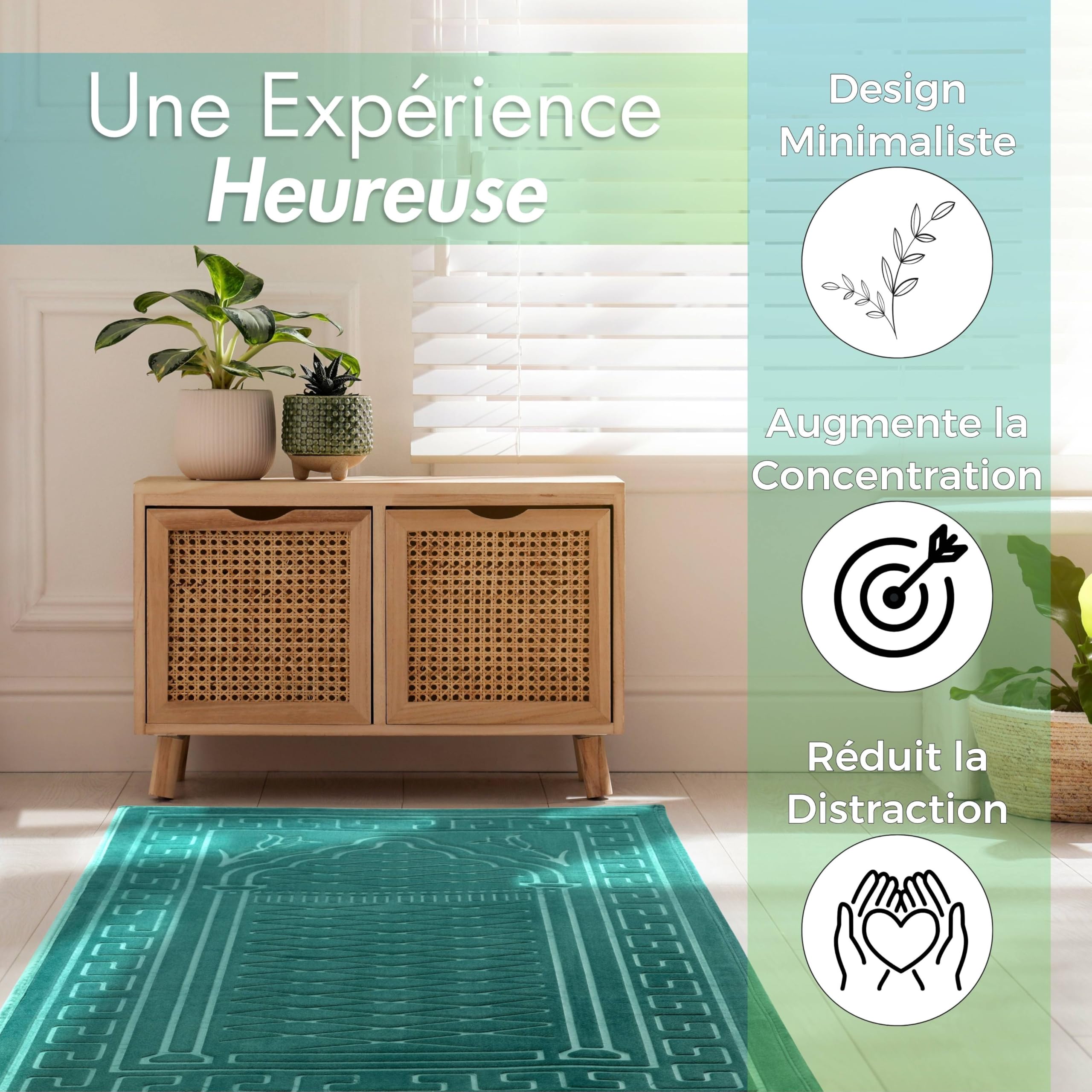 Sacred Artisans Tapis de Prière Musulman en Velours Doux pour la Salah et Cadeau Islamique pour Le Ramadan, l'Aïd, Le Hajj ou Le Voyage (Épais Rembourré, Vert)