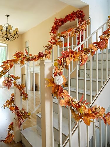 Miniatura 5 de Decoraciones de Acción de Gracias - Clycaloor Guirnalda de Otoño de 13 pies con Hojas de Arce, Guirnalda Artificial de Vid Colgante de Otoño,