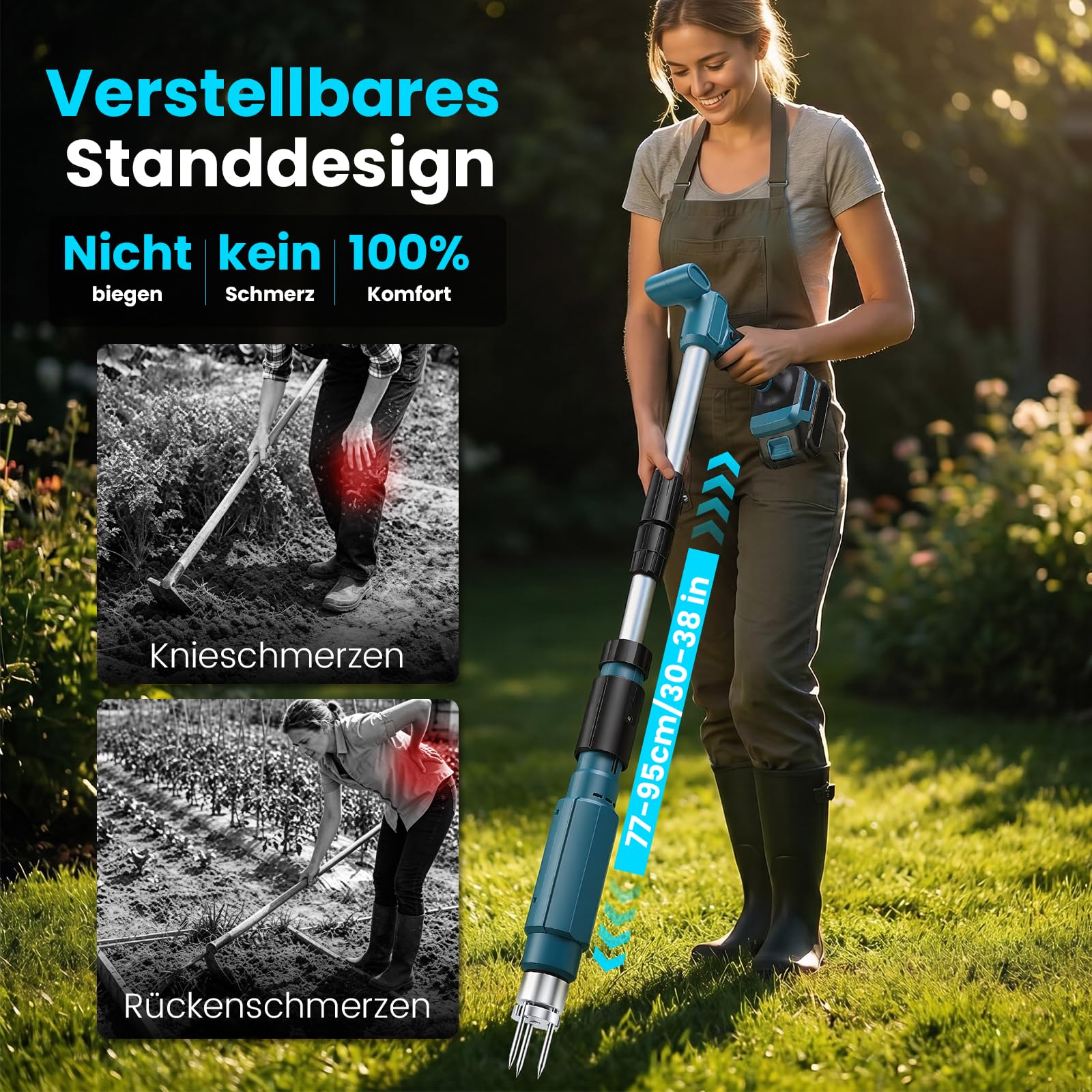 Makita 18V Estirpatore Elettrico per Erbacce, Manico Telescopico 77-95 cm, 3 Artigli Acciaio Inox, Estrattore Radici Giardino