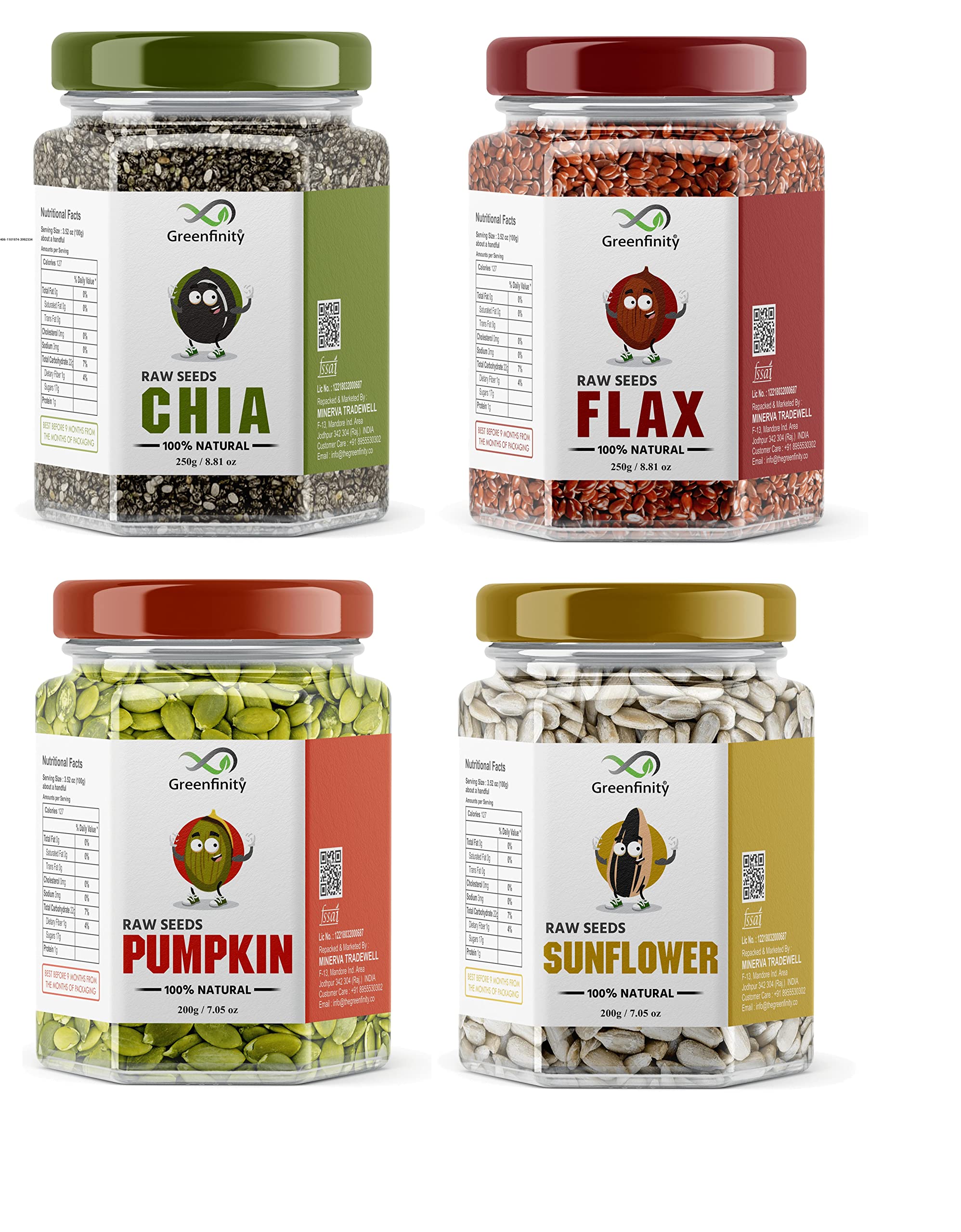 GreenFinity Raw Pumpkin - 200g, Sunflower - 200g, Flax - 250g, Chia Seeds - 250g | Immunity Combo | All Premium. (B08ZM5ZVP8) Amazon Price History, Amazon Price Tracker