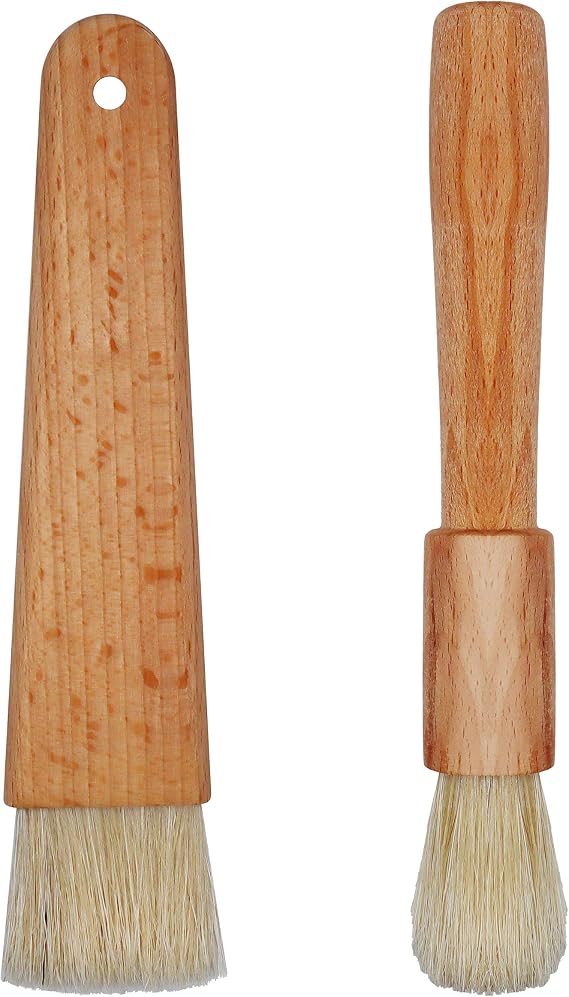 EIKS 2 Sets Natural Bristles with Wooden Handle Pastry Brushes