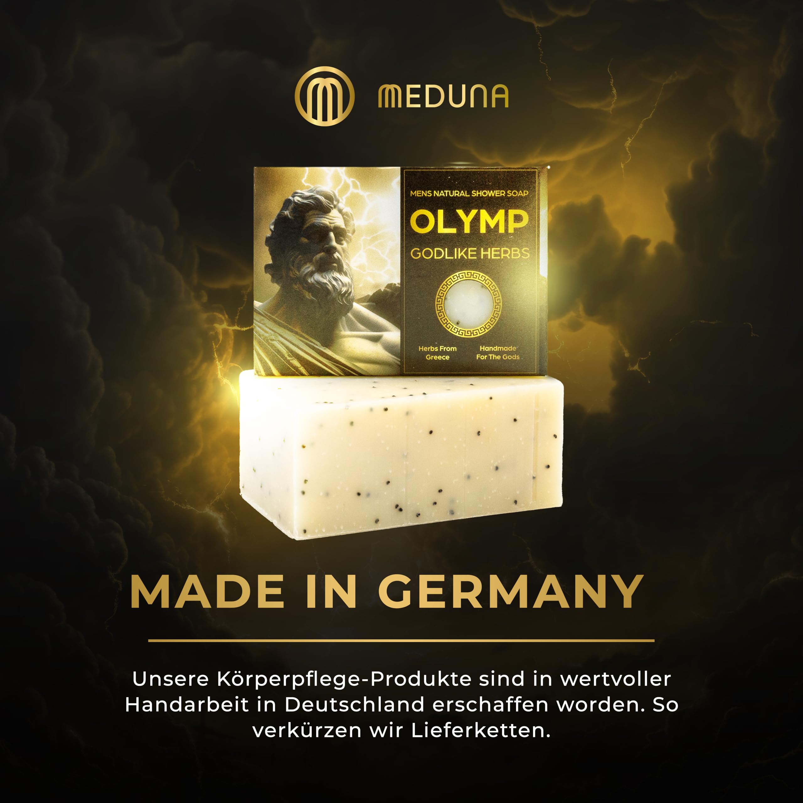 MEDUNA Peeling-Seife Olymp Godlike 5 x 100g - feste Naturseife - Handmade Soap Pflegeseife - Körperseife für alle Hauttypen - Bio-Kokosöl & Shea Butter Männerpflege - Made in Germany