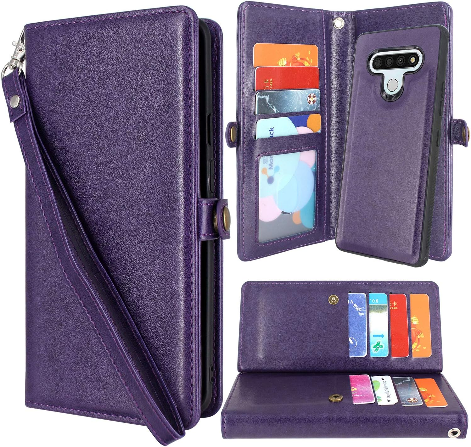 Harryshell Detachable Magnetic 12 Card Slots Wallet Case Shockproof PU Leather Flip Protective Cover Wrist Strap for LG Stylo 6 (Purple)
