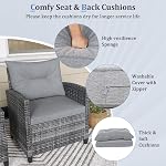 KOTEK 3 Piece Patio Furniture Set, Outdoor PE Rattan Conversation Set with Washable Cushions & Tempered Glass Tabletop, Wicker Chairs and Table Set for Porch, Balcony (Grey)