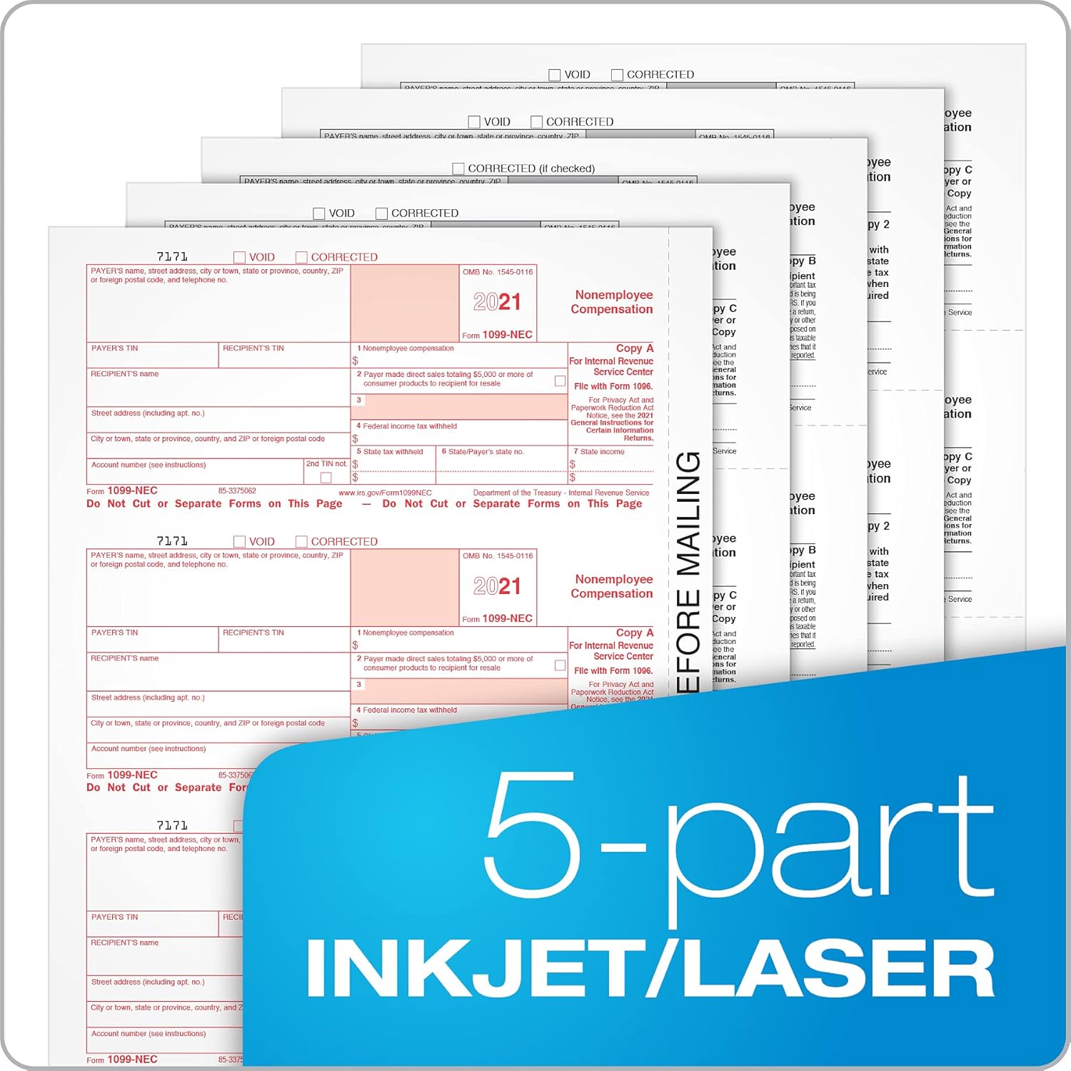 Adams 1099 NEC Forms 2021, Tax Kit for 12 Recipients, 5 Part Laser 1099 Forms, 3 1096, Self Seal Envelopes & Tax Forms Helper Online (TXA12521-NEC) : Office Products