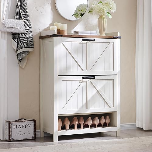 Miniatura 3 de OKD Armario de almacenamiento de zapatos con 2 cajones abatibles, organizador de zapatos de granja de 15.6 pulgadas de profundidad para entrada,