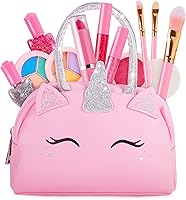 Sprinkles Toyz Kids Non-Toxic Washable Makeup Kit with Pink Unicorn Purse - Safe Unicorn Toys for Girls Ages 3-8, Easter Birthday Gifts