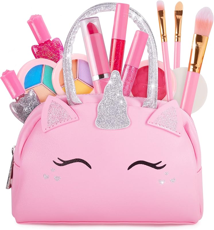 Kids Real Makeup Kit with Unicorn Purse Non Toxic Washable Make Up Set | Pink Unicorn Toys for Girls Age 4-6, 5 Year Old Girl Birthday Gift Idea, Toddler Little Girl Gifts 3 4 5 6 7 8 9 10 Years Old