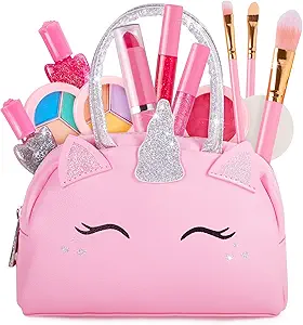 Kids Real Makeup Kit with Unicorn Purse, Non-Toxic & Washable, Pink Unicorn Toys for Girls Age 4-6