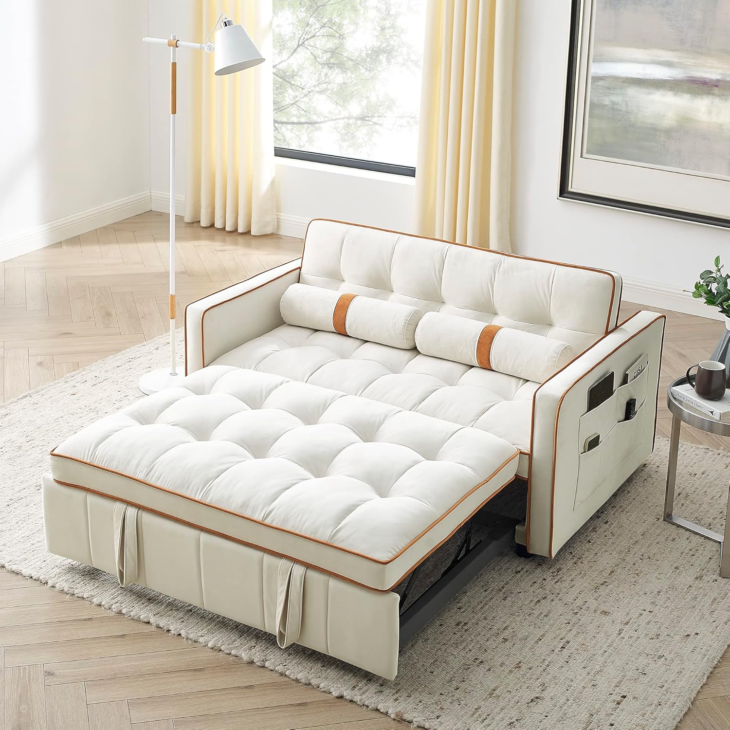 HomSof Modern 55.5" Pull Out Sleep Sofa Bed 2 Seater Loveseats Sofa Couch with side