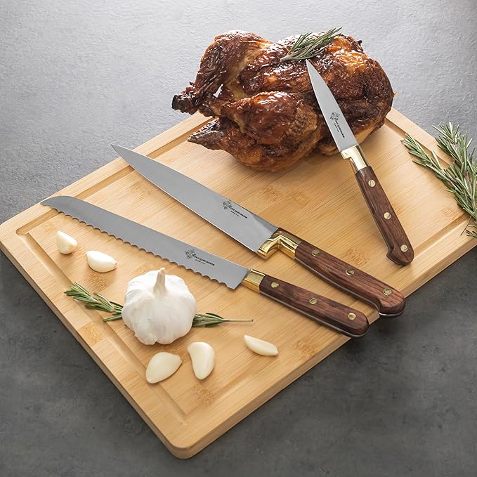 Set Cuchillos Cocina 3 Piezas Acero Inoxidable Madera miniatura 2