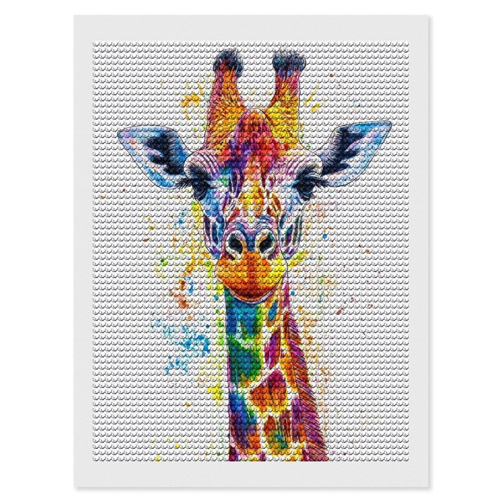 Junmoney Colorful Giraffe Portrait(3) Diamond Art Kit 12"x16", Relaxing DIY Hobby, Satisfying Creative Project, Living Room Decor, for Women