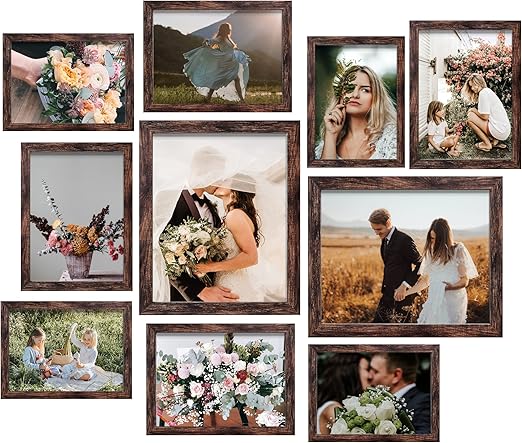 LUCKYLIFE Picture Frame Set 10-Pack, Gallery Wall Frame Collage with 8x10 5x7 4x6 Frames in Brown Finishes