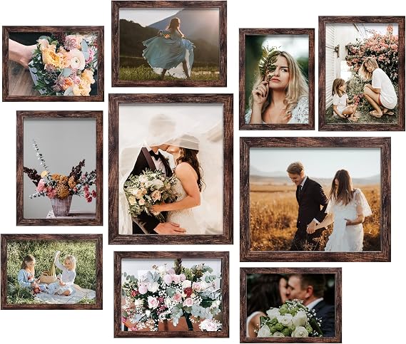 LUCKYLIFE Picture Frame Set 10-Pack, Gallery Wall Frame Collage with 8x10 5x7 4x6 Frames in 3 Different Finishes