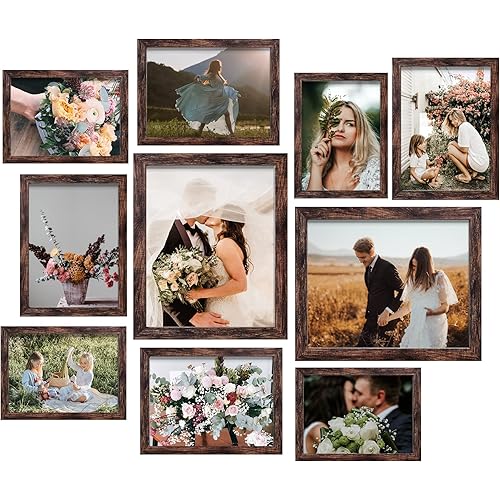 LUCKYLIFE Picture Frame Set 10-Pack, Gallery Wall Frame Collage with 8x10 5x7 4x6 Frames in Brown Finishes