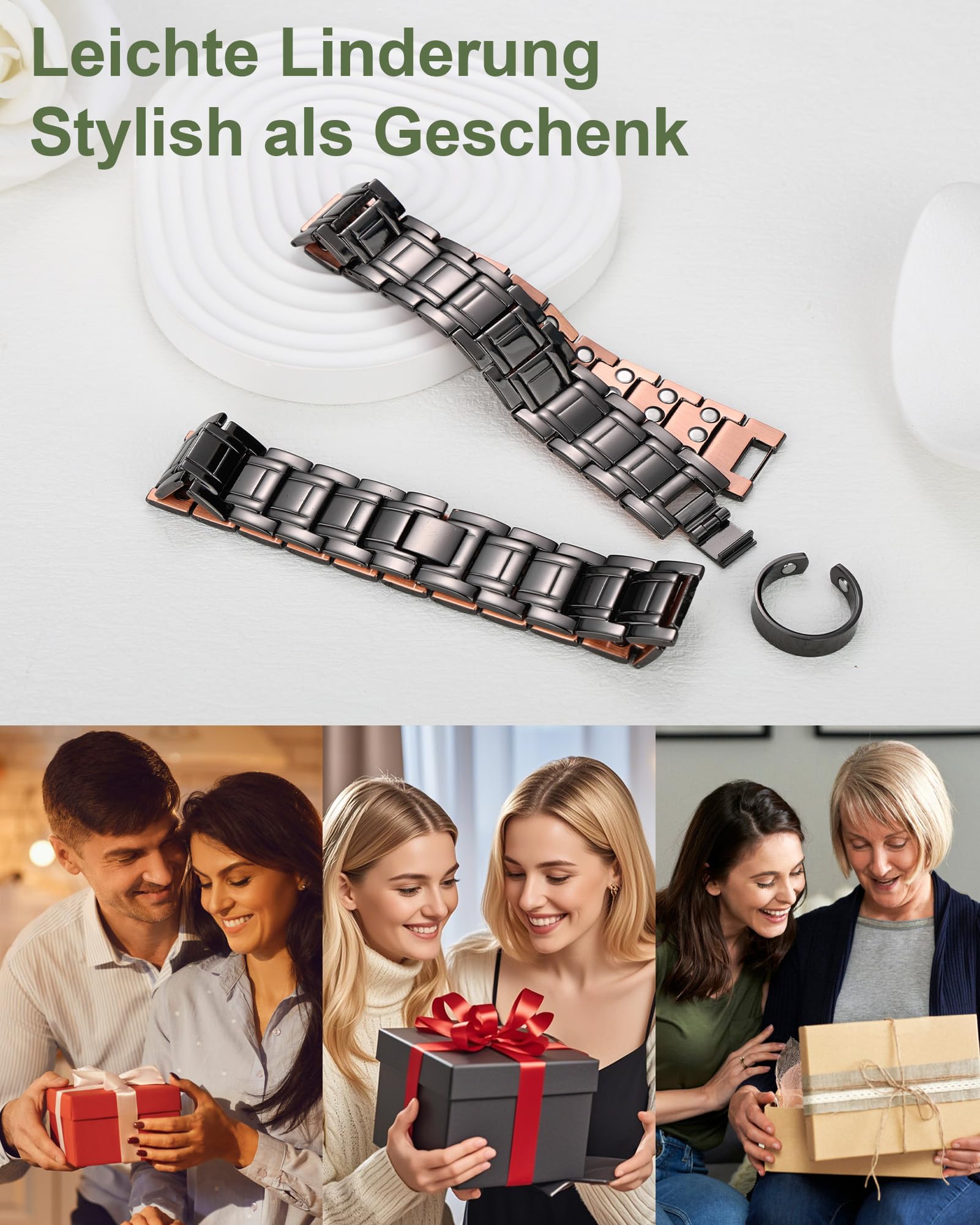 MagEnergy kupferarmband herren – Drei Ultra-Starke Magnete, Männliches Design Reines Kupfer-Magnetarmband, Einstellbare Länge mit Größenanpassungswerkzeug (schwarzer Anzug)