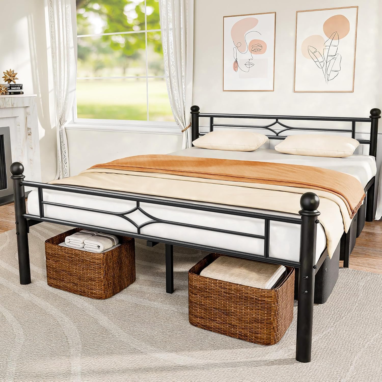 BedsPick Queen Size Metal Bed Frame with Headboard and Footboard, Platform Bed Frame with Premium Steel Slats Support/12.5'' Under Bed Storage Space/No Box Spring Needed/Noise Free/Easy Assembly/Black