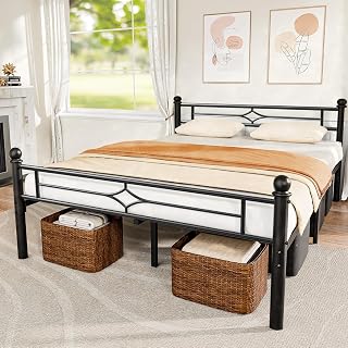 BedsPick Full Bed Frame with Headboard and Footboard, Metal Platform Bed Frame with Round Corner Ball, 1200 LBS Heavy Duty Steel Slats Support, No Box Spring Needed/Noise-Free/Easy Assembly, Black