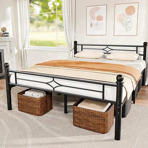 BedsPick Queen Size Metal Bed Frame with Headboard and Footboard, Platform Bed Frame with Premium Steel Slats Support/12.5'' Under Bed Storage Space/No Box Spring Needed/Noise Free/Easy Assembly/Black