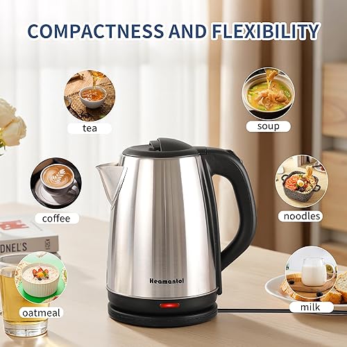 Miniatura 5 de Hervidor eléctrico de 700 W, 1.8 L, gran capacidad con luces LED y base giratoria de 360, apagado automático y protección en seco, ideal para el