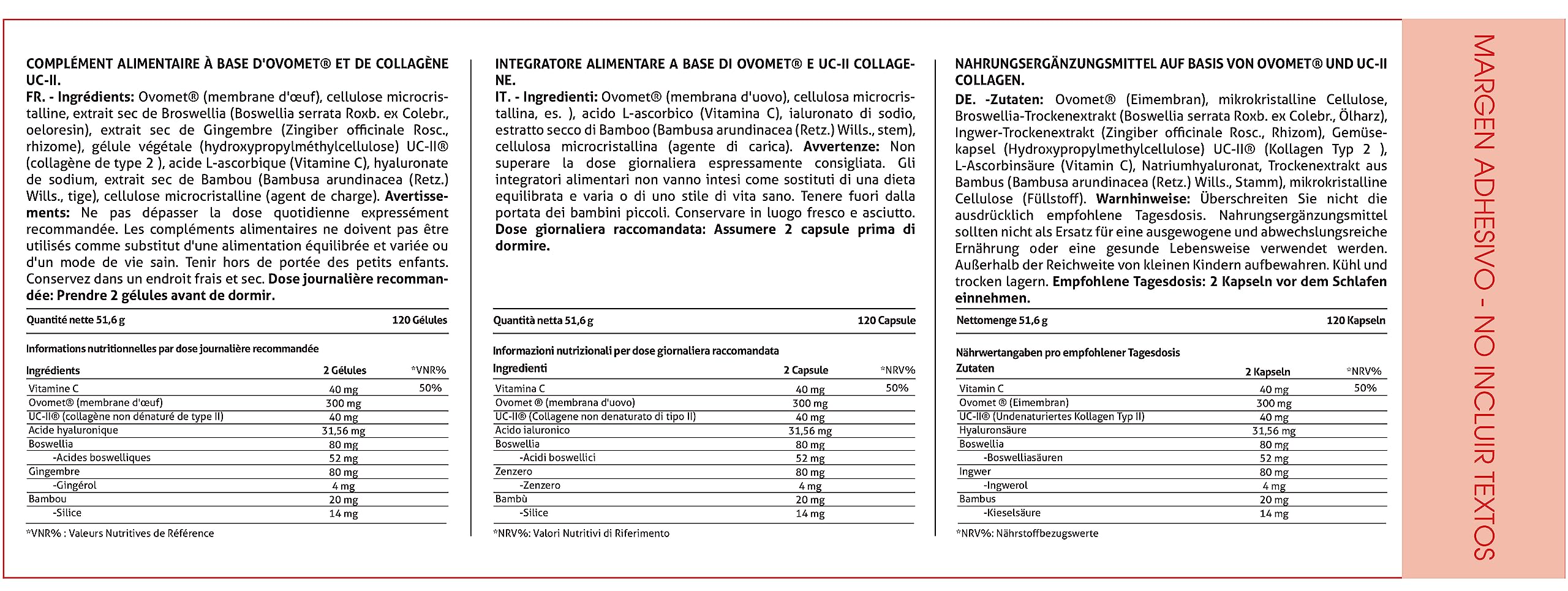 Colágeno Tipo 2 UC II y Ovomet 120 Cápsulas con Ácido Hialurónico, Vitamina C, Boswellia, Jengibre y Silicio