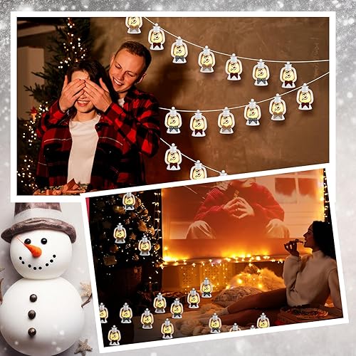 Vista 14 de ROCEEI 12 mini linternas de muñeco de nieve de Navidad decorativas con velas LED parpadeantes, lazo a cuadros, pequeño centro de mesa portátil