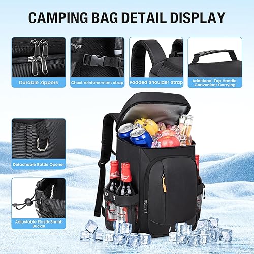 Vista 60 de Mochila térmica suave aislada a prueba de fugas, 30 latas, mochila térmica portátil para picnic, camping, playa, senderismo, barbacoa, almuerzo