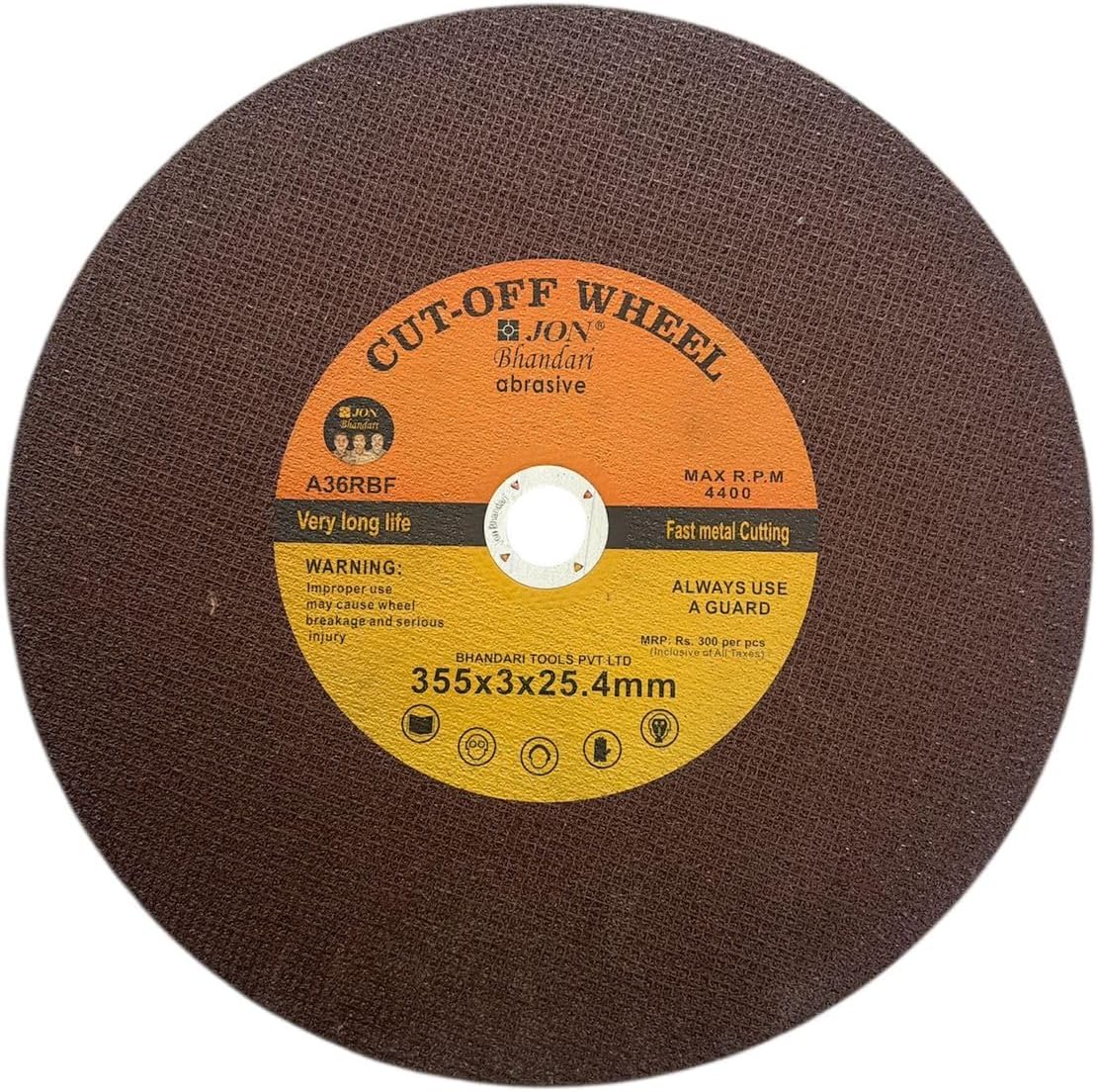 Jon Bhandari Tools 14 inch Premium Abrasive Cut Off Wheel – Set of 5 Metal Cutting Discs (355x3x25.4mm) for Iron, Steel & Other Metals – High performance, Durable, Heat Resistant, Low Vibration