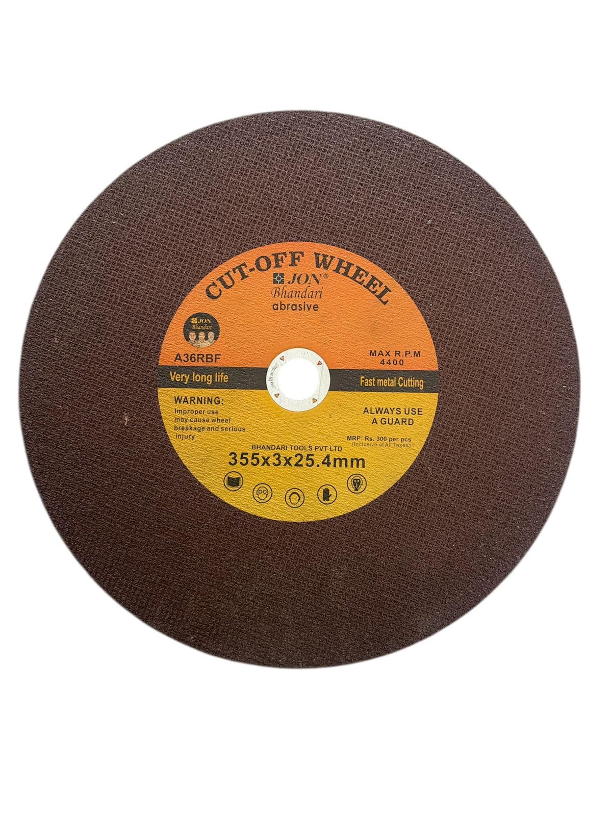 Jon Bhandari Tools 14 inch Premium Abrasive Cut Off Wheel – Set of 5 Metal Cutting Discs (355x3x25.4mm) for Iron, Steel & Other Metals – High performance, Durable, Heat Resistant, Low Vibration