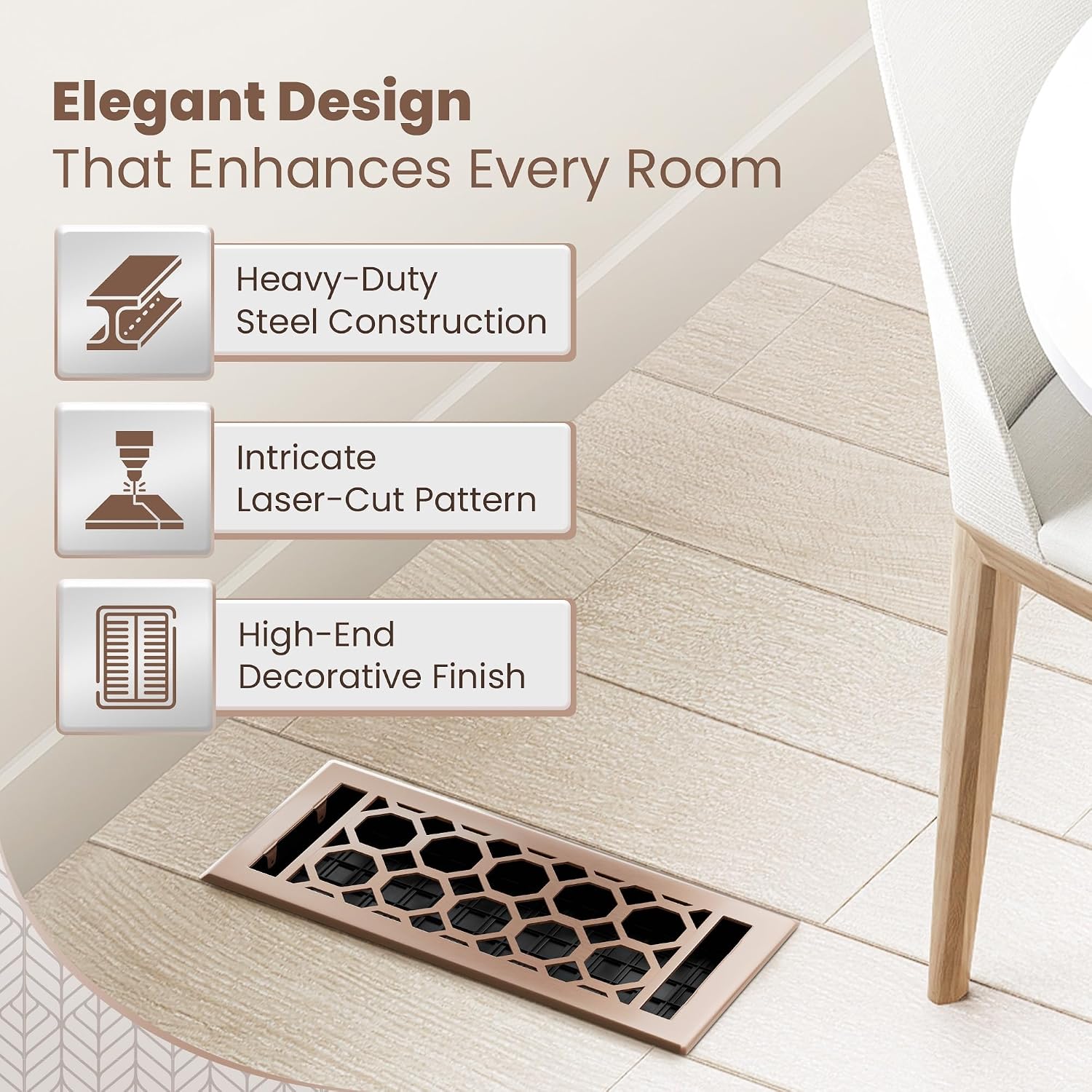 Floor Vent Covers – 4x10 Floor Register – Heavy-Duty Steel, Rustproof & Walkable Grates, Drop-in Install, Adjustable Airflow – Decorative (Honeycomb Satin Bronze, 1 Pack) image 3