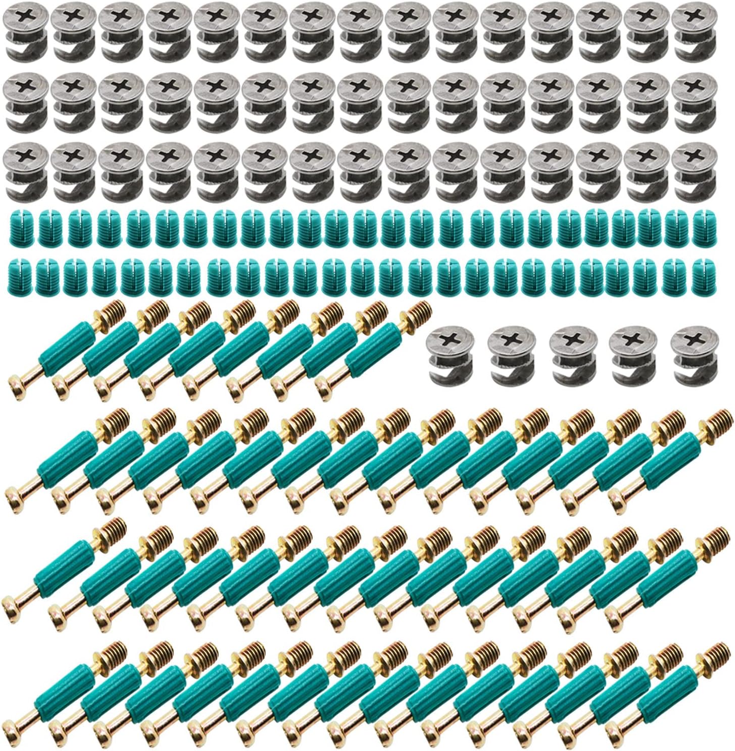 50 Set 3-in-1 Furniture Connecting Hardware Cam Lock Fasteners Kit,Cam Fitting Pre-Inserted Nut and Eccentric Wheel with Dowels Cam Locks for Furniture Crib Cabinet Drawer Wardrobe Splicing