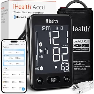 iHealth Accu Blood Pressure Monitor – 4.5" Large LCD, Clinically Accurate, Irregular Heartbeat Alert, Body & Cuff Detection, Bluetooth Sync, Adjustable Large 8.6"–17" Cuff– Easy for Seniors & Adults