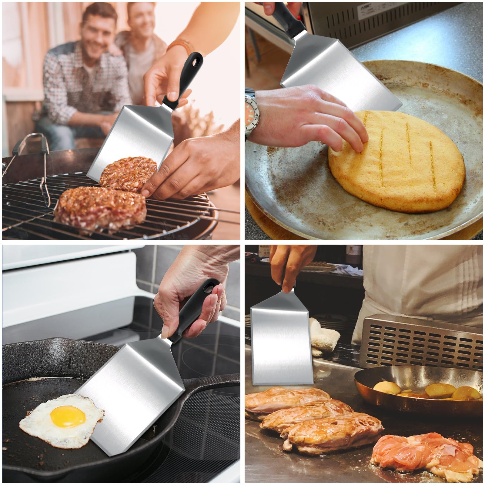 Spatule à Plancha Spatules pour Barbecue, Lot de 2 Grande Spatule à Hamburger, Acier Inoxydable Métal, Spatule à Griller pour Hamburger Écrasé pour La Propagation de La CrèMe, Omelett und Steak
