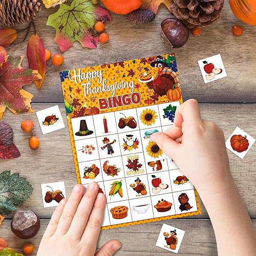 Miniatura 5 de Juego de bingo de Acción de Gracias, juegos de bingo de Acción de Gracias para grupos grandes, adultos, niños, tarjetas de bingo de vacaciones para