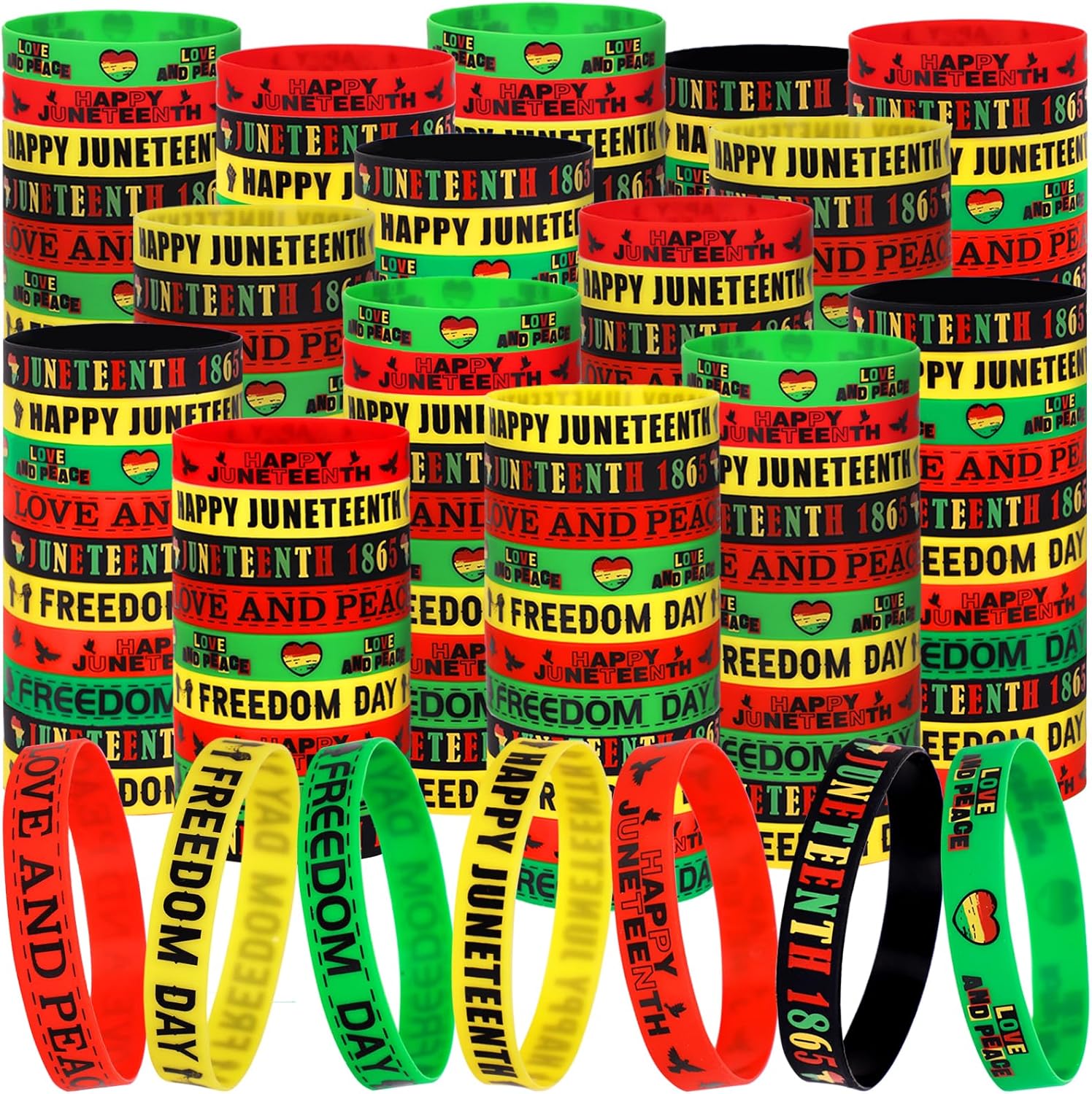 Moon Boat 300PCS Juneteenth Decorations Silicone Wristbands: Party Favors Bulk Happy Black Freedom Independence Day Gifts Supplies