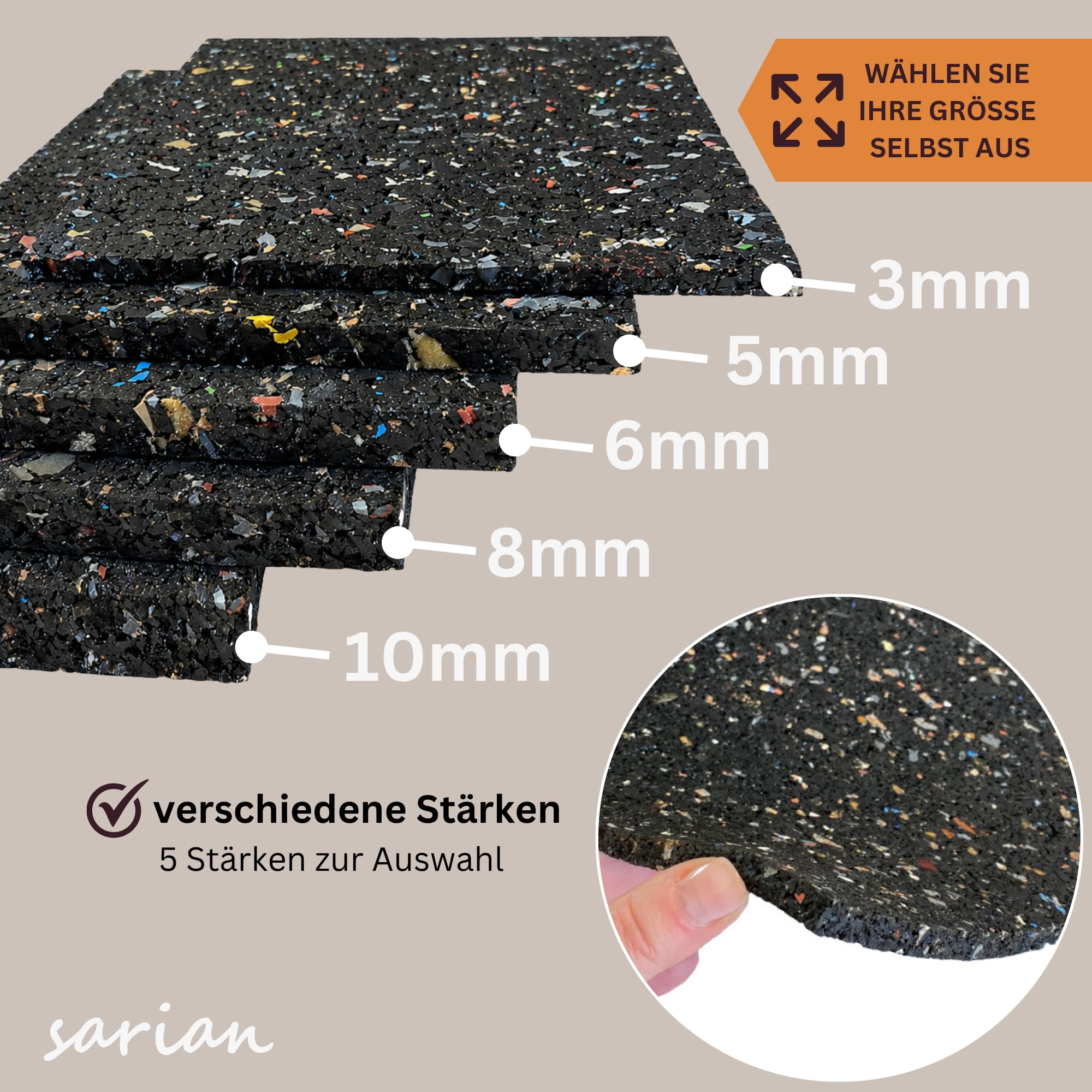 sarian Bautenschutzmatte STÄRKE: 3mm GRÖßE: 1000mm x 800mm (1m x 0,8m) Gummimatte Ladungssicherung Schutzmatte