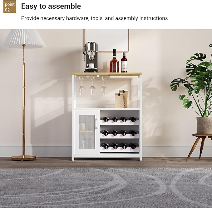 Mueble Barra de Vino 3 Niveles con Estante Ajustable y Porta Copas miniatura 8