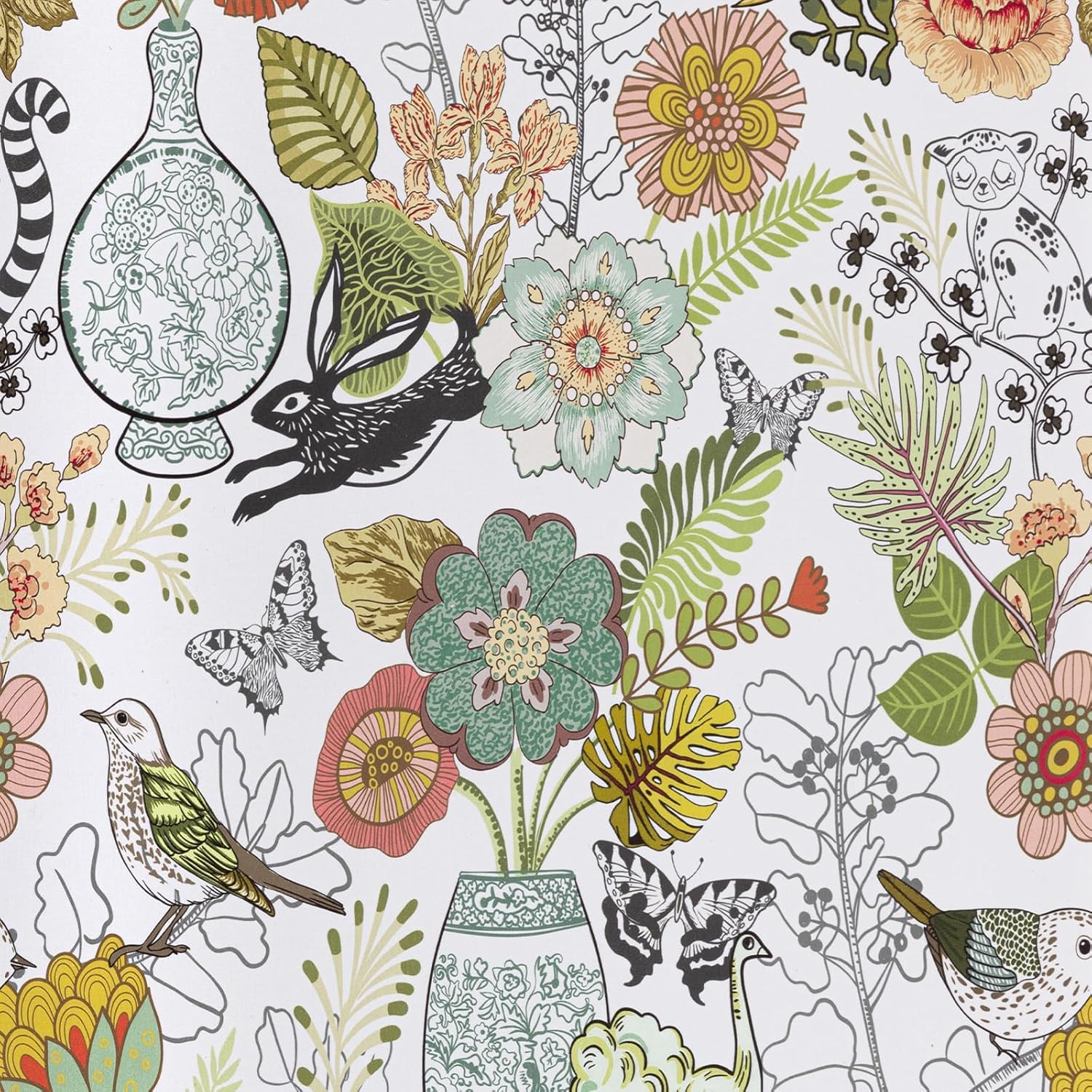 Papier peint floral à décoller et coller 45x1000cm vinyle bohème